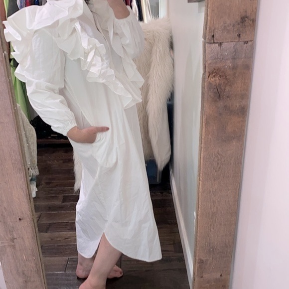 ASOS Edition white ruffle detail oversized shirt dress size 2 - Picture 7 of 10